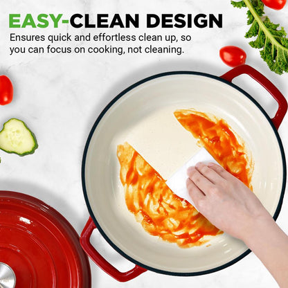 NutriChef 5-Quart Enameled Cast Iron Dutch Oven – Red NCCIEC45