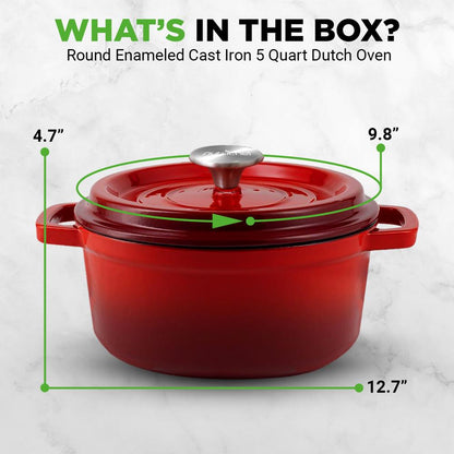 NutriChef 5-Quart Enameled Cast Iron Dutch Oven – Red NCCIEC45