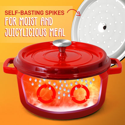 NutriChef 5-Quart Enameled Cast Iron Dutch Oven – Red NCCIEC45