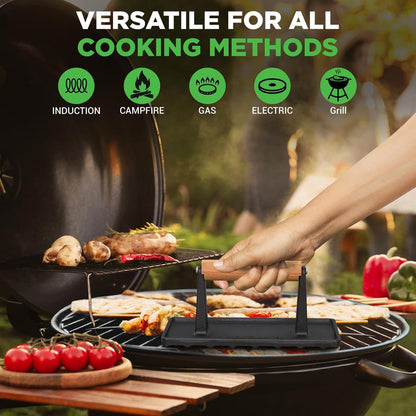NutriChef Cast Iron Grill Press – Heavy‑Duty Bacon, Burger & Steak Press with Beech Wood Handle NCCIPRES