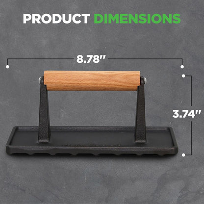 NutriChef Cast Iron Grill Press – Heavy‑Duty Bacon, Burger & Steak Press with Beech Wood Handle NCCIPRES