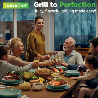 NutriChef Cast Iron Grill Press – Heavy‑Duty Bacon, Burger & Steak Press with Beech Wood Handle NCCIPRES