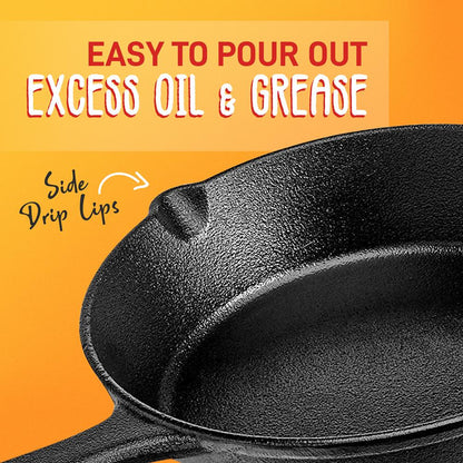 NutriChef 3‑Piece Cast Iron Skillet Set – Pre‑Seasoned, Nonstick, Cool‑Touch Handle NCCIPS3P49