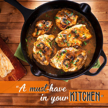 NutriChef 3‑Piece Cast Iron Skillet Set – Pre‑Seasoned, Nonstick, Cool‑Touch Handle NCCIPS3P49