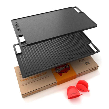 NutriChef 18" Reversible Cast Iron Grill & Griddle Plate – Even Heating, Includes Mitts
 NCCIRG59