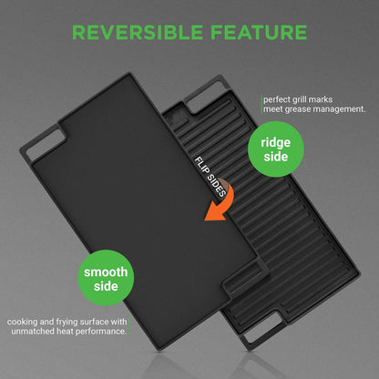 NutriChef 18" Reversible Cast Iron Grill & Griddle Plate – Even Heating, Includes Mitts
 NCCIRG59