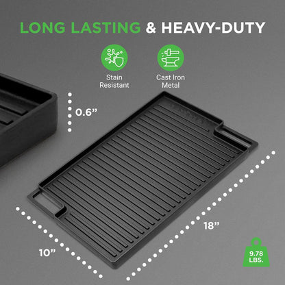 NutriChef 18" Reversible Cast Iron Grill & Griddle Plate – Even Heating, Includes Mitts
 NCCIRG59