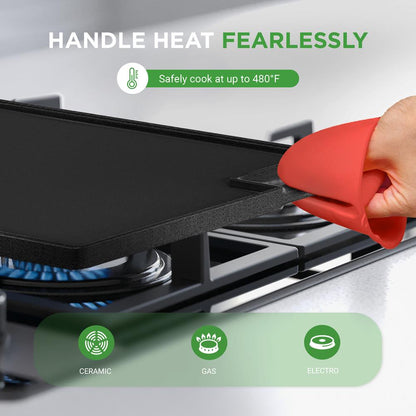 NutriChef 18" Reversible Cast Iron Grill & Griddle Plate – Even Heating, Includes Mitts
 NCCIRG59