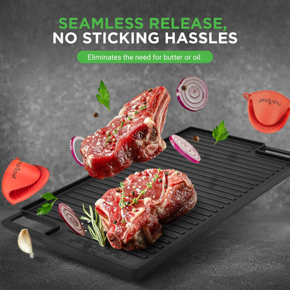 NutriChef 18" Reversible Cast Iron Grill & Griddle Plate – Even Heating, Includes Mitts
 NCCIRG59
