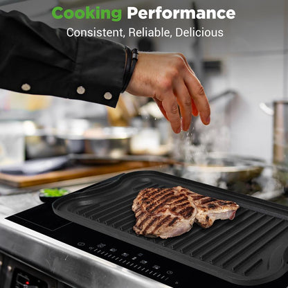 NutriChef 20″ Reversible Cast Iron Grill & Griddle Plate – Even Heating, Includes Scraper NCCIRG64