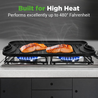 NutriChef 20″ Reversible Cast Iron Grill & Griddle Plate – Even Heating, Includes Scraper NCCIRG64