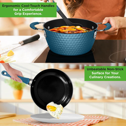 NutriChef 11-Piece Non-Stick Cookware Set – Diamond Pattern Pots & Pans with Lids & Utensils NCCW11BD