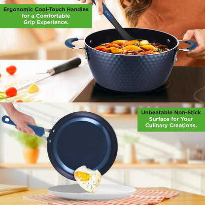 NutriChef 11-Piece Non-Stick Cookware Set – Diamond Pattern Pots & Pans with Lids & Utensils NCCW11DS