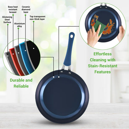 NutriChef 11-Piece Non-Stick Cookware Set – Diamond Pattern Pots & Pans with Lids & Utensils NCCW11DS