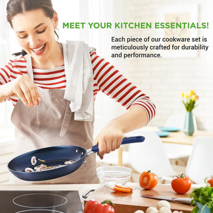 NutriChef 11-Piece Non-Stick Cookware Set – Diamond Pattern Pots & Pans with Lids & Utensils NCCW11DS