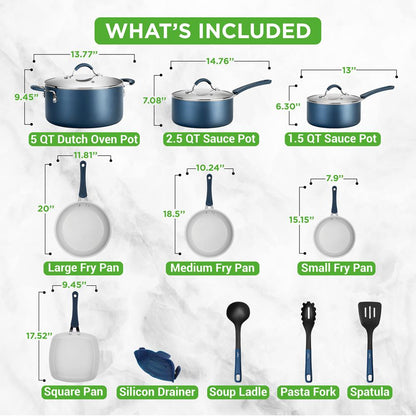NutriChef 14-Piece Nonstick Cookware Set - Pots, Pans and Utensils - Blue
 NCCW14SBLU