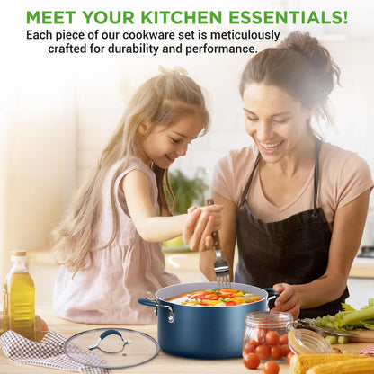NutriChef 14-Piece Nonstick Cookware Set - Pots, Pans and Utensils - Blue
 NCCW14SBLU
