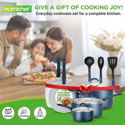NutriChef 14-Piece Nonstick Cookware Set - Pots, Pans and Utensils - Blue
 NCCW14SBLU