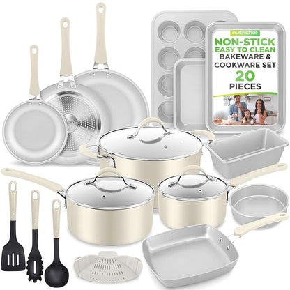 NutriChef 20-Piece Nonstick Cookware and Bakeware Set - Pots, Pans and Utensils - Blue NCCW20SBG