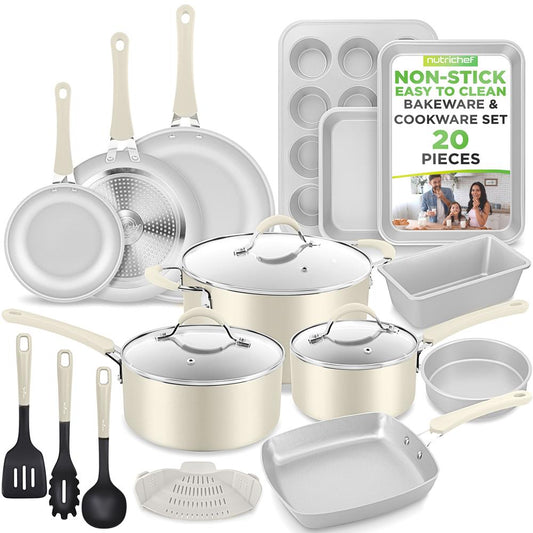 NutriChef 20-Piece Nonstick Cookware and Bakeware Set - Pots, Pans and Utensils - Blue NCCW20SBG