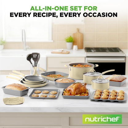 NutriChef 20-Piece Nonstick Cookware and Bakeware Set - Pots, Pans and Utensils - Blue NCCW20SBG