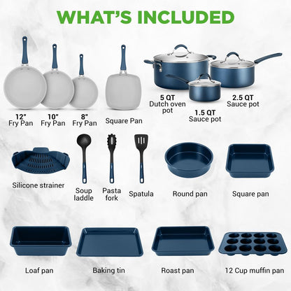NutriChef 20-Piece Nonstick Cookware and Bakeware Set - Pots, Pans and Utensils - Blue
 NCCW20SBLU