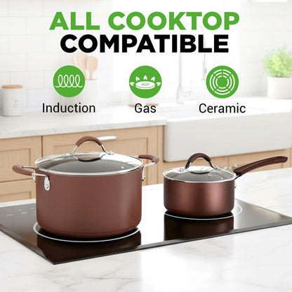 NutriChef 20-Piece Nonstick Cookware and Bakeware Set - Pots, Pans and Utensils - Brown
 NCCW20SBR