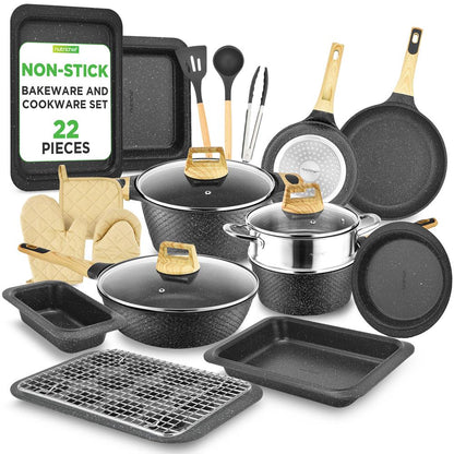 NutriChef 22-Piece Nonstick Cookware, Bakeware & Utensil Set – Black
 NCCW22BLK