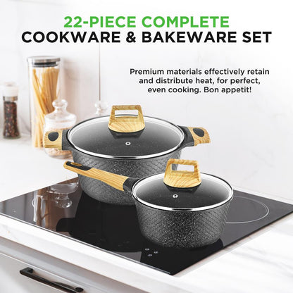 NutriChef 22-Piece Nonstick Cookware, Bakeware & Utensil Set – Black
 NCCW22BLK