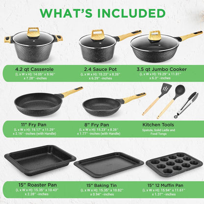 NutriChef 22-Piece Nonstick Cookware, Bakeware & Utensil Set – Black
 NCCW22BLK