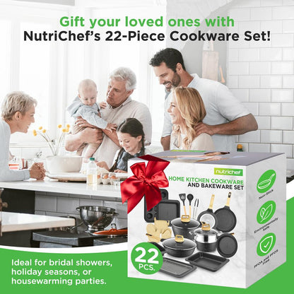 NutriChef 22-Piece Nonstick Cookware, Bakeware & Utensil Set – Black
 NCCW22BLK