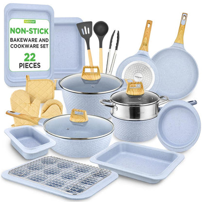 NutriChef 22-Piece Nonstick Cookware, Bakeware & Utensil Set – Moon Grey

 NCCW22GRA