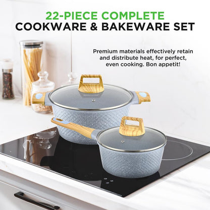 NutriChef 22-Piece Nonstick Cookware, Bakeware & Utensil Set – Moon Grey

 NCCW22GRA