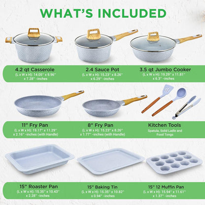 NutriChef 22-Piece Nonstick Cookware, Bakeware & Utensil Set – Moon Grey

 NCCW22GRA