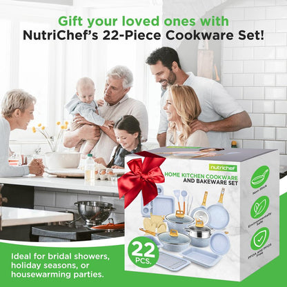 NutriChef 22-Piece Nonstick Cookware, Bakeware & Utensil Set – Moon Grey

 NCCW22GRA