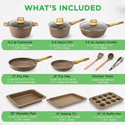 NutriChef 22-Piece Nonstick Cookware, Bakeware & Utensil Set – Brown 
 NCCW22MAR