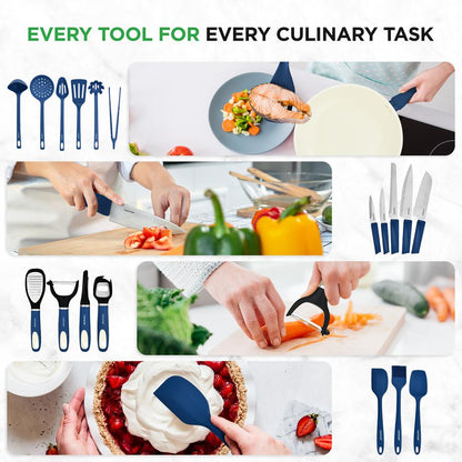 NutriChef 54 Piece Complete Kitchen Set - Nonstick Cookware, Bakeware, Utensils, Knives and Gadgets in Blue NCCW54GRA