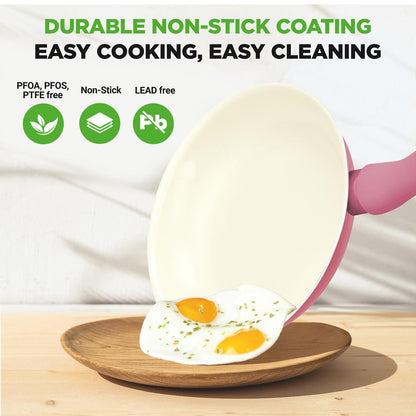 NutriChef 54‑Piece Nonstick Ceramic Kitchen Set – Cookware, Bakeware & Utensils, Pink  NCCW54PNK