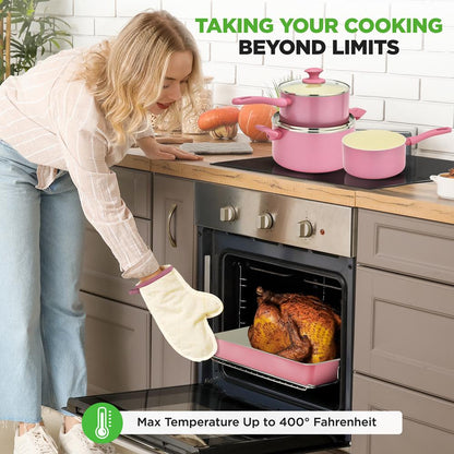 NutriChef 54‑Piece Nonstick Ceramic Kitchen Set – Cookware, Bakeware & Utensils, Pink  NCCW54PNK