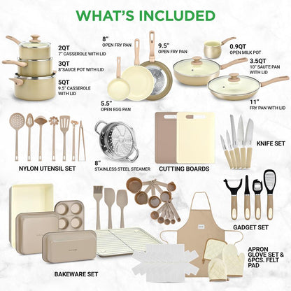 NutriChef 54 Piece Complete Kitchen Set - Nonstick Cookware, Bakeware, Utensils, Knives and Gadgets in Taupe

 NCCW54TBR