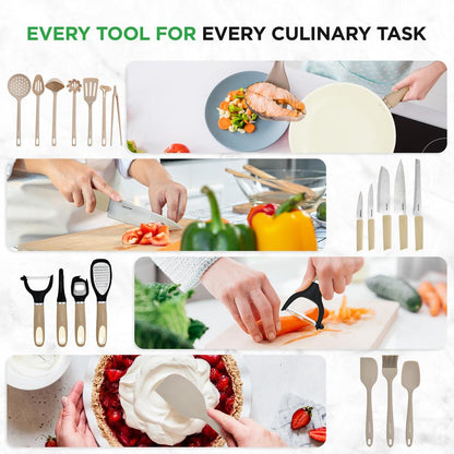 NutriChef 54 Piece Complete Kitchen Set - Nonstick Cookware, Bakeware, Utensils, Knives and Gadgets in Taupe

 NCCW54TBR