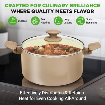 NutriChef 75-Piece Ceramic Nonstick Cookware & Bakeware Set with Utensils, Knives & Kitchen Gadgets – Taupe NCCW75TBR