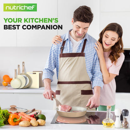 NutriChef 75-Piece Ceramic Nonstick Cookware & Bakeware Set with Utensils, Knives & Kitchen Gadgets – Taupe NCCW75TBR