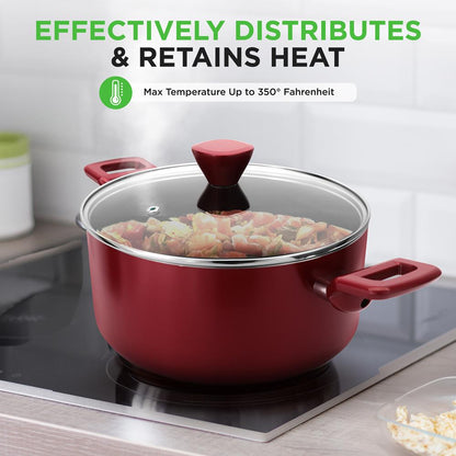 NutriChef 13-Piece Nonstick Cookware Set – Pots, Pans & Utensils, Cool-Touch Handles NCCWA13RD