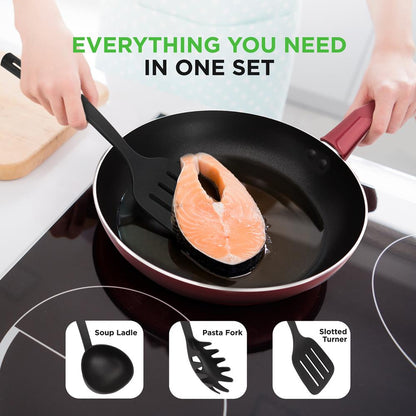 NutriChef 13-Piece Nonstick Cookware Set – Pots, Pans & Utensils, Cool-Touch Handles NCCWA13RD