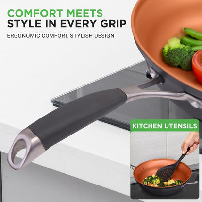 NutriChef 14‑Piece Copper Nonstick Cookware Set with Utensils – Hard‑Anodized Pots & Pans NCCWALN14