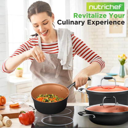 NutriChef 14‑Piece Copper Nonstick Cookware Set with Utensils – Hard‑Anodized Pots & Pans NCCWALN14