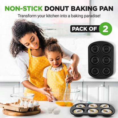 NutriChef 2-Pack Nonstick Donut Pans – 6-Cavity Carbon Steel Baking Molds NCDP2LGBK
