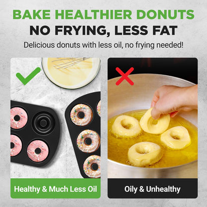 NutriChef 2-Pack Nonstick Donut Pans – 6-Cavity Carbon Steel Baking Molds NCDP2LGBK