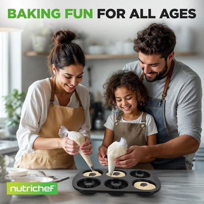 NutriChef 2-Pack Nonstick Donut Pans – 6-Cavity Carbon Steel Baking Molds NCDP2LGBK